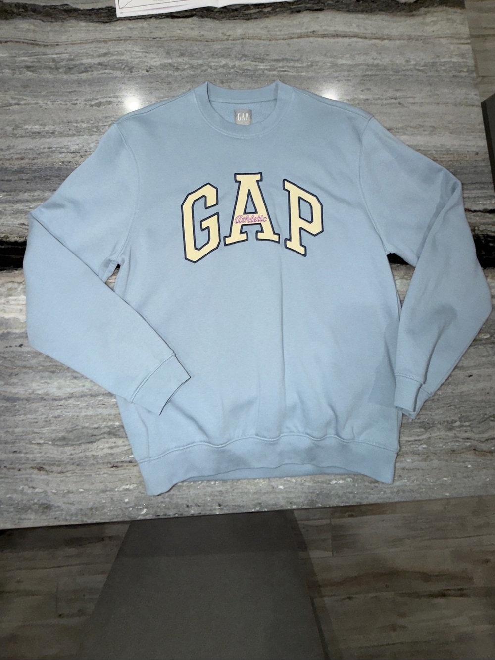 GAP Light Blue Crewneck with Cream Lettering